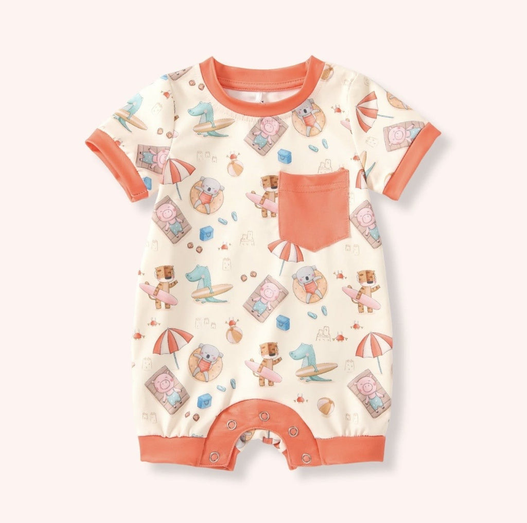 Boys Boardwalk Buddies Romper | Baby Boy Beach Outfit | Summer Infant One Piece
