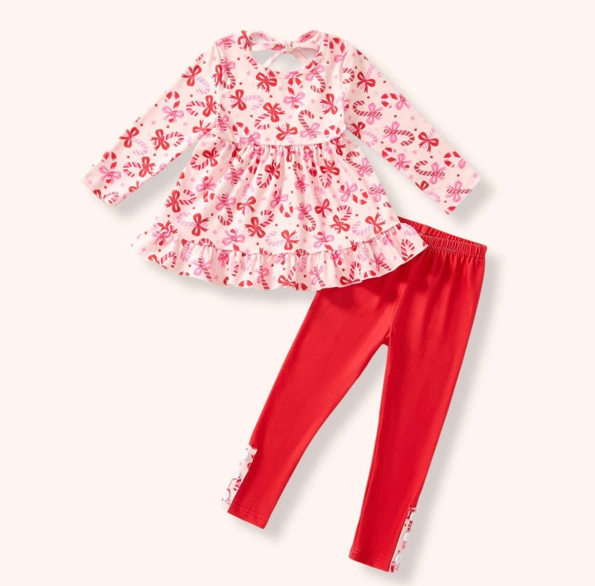 Candy Cane Cuties Pant Set — candy cane print ruffle top with red leggings