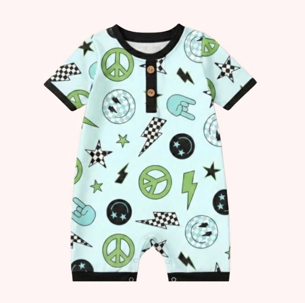 Baby Boy Electric Print Romper | Infant Summer One Piece | Cool Boy Outfit