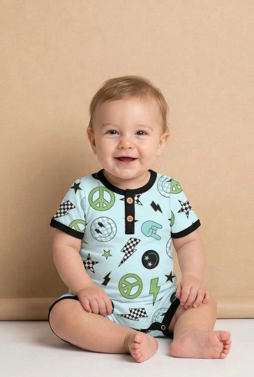 Baby Boy Electric Print Romper | Infant Summer One Piece | Cool Boy Outfit