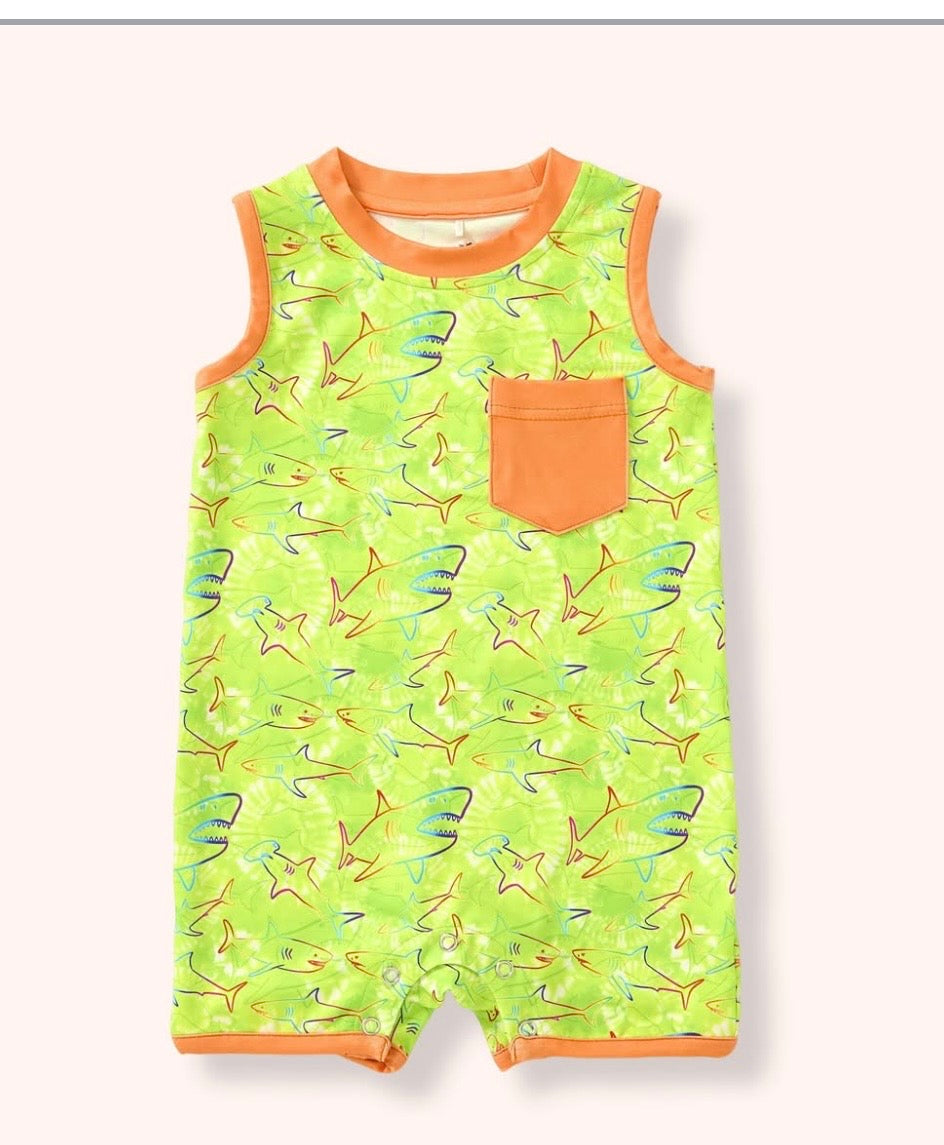 Baby Boy Shark Romper | Infant Summer One Piece | Ocean Print Boy Outfit