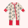 Hunny Holiday Zip Romper - Christmas print with red zipper and contrast cuffs