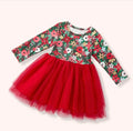 Pine and Petals Tulle Dress - girls Christmas floral bodice dress with full red tulle skirt