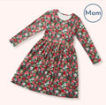 Pine and Petals Mom Dress - womens Christmas floral long sleeve dress with fitted bodice and full gathered skirt