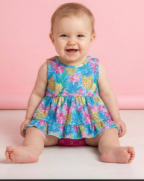 Baby Girl Pineapple Romper | Infant Summer One Piece | Tropical Baby Outfit