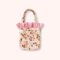 Fall Capsule Purse - ditsy floral mini tote with blush pink ruffle trim and matching handles