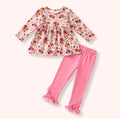 Golden Garden 2 Pc Pant Set - floral top with pink ruffle pants