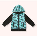 Big Wheels Hoodie - mint monster truck all-over print zip-up with black contrast sleeves and hood