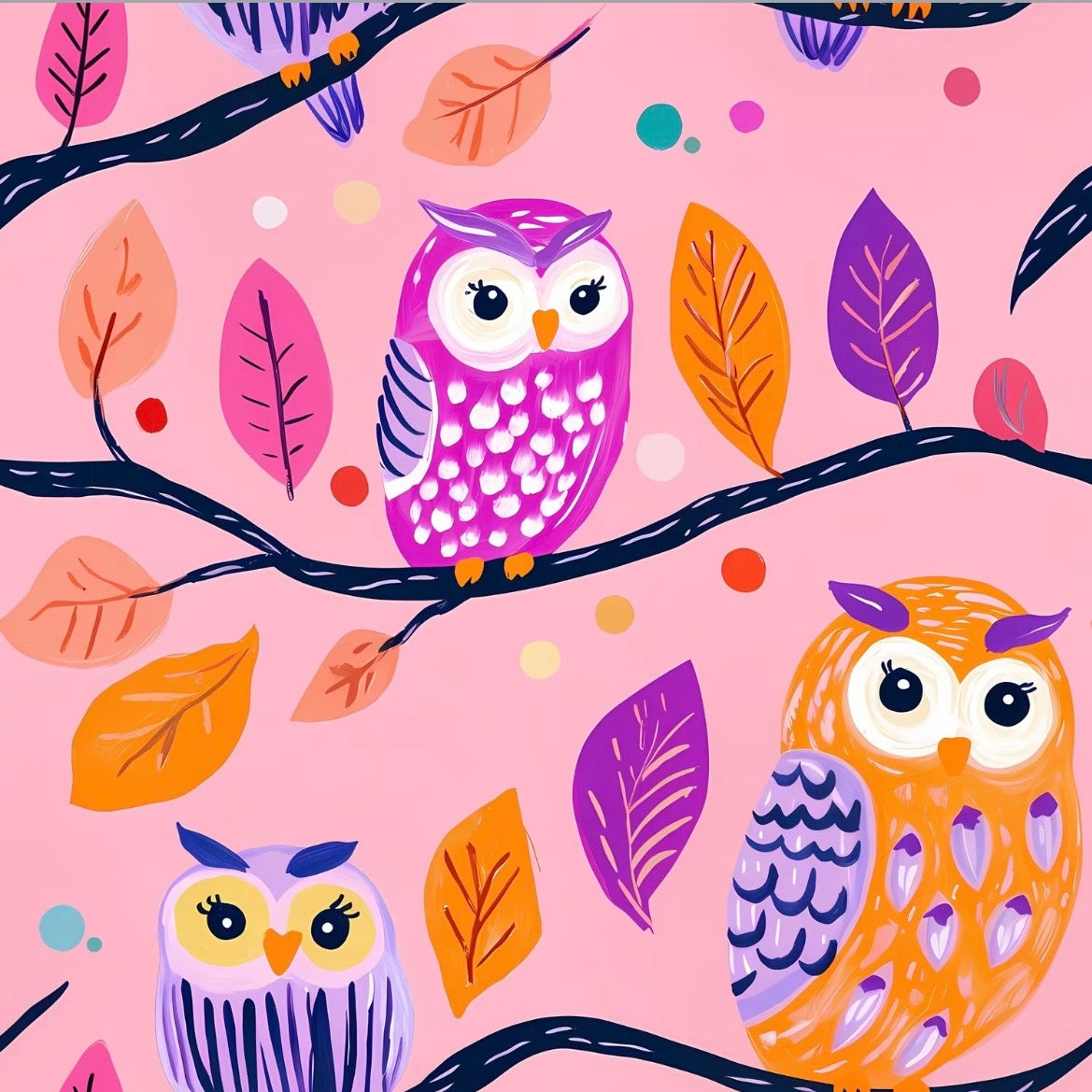 Hoot Hooray owl print close-up