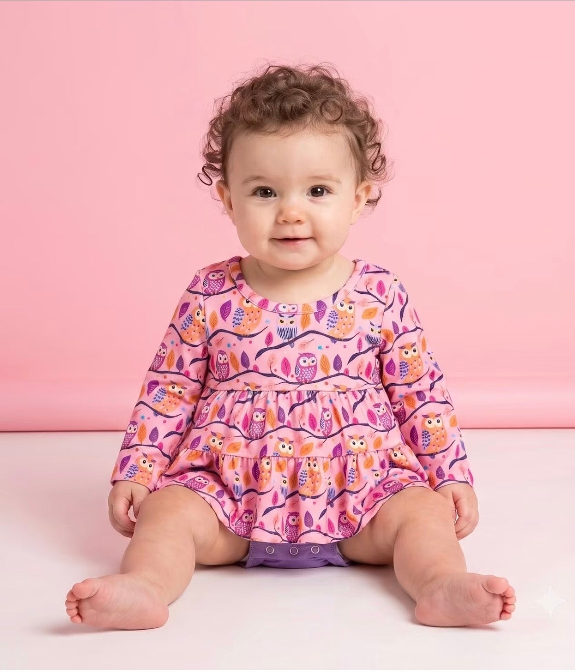 Hoot Hooray Romper on baby model