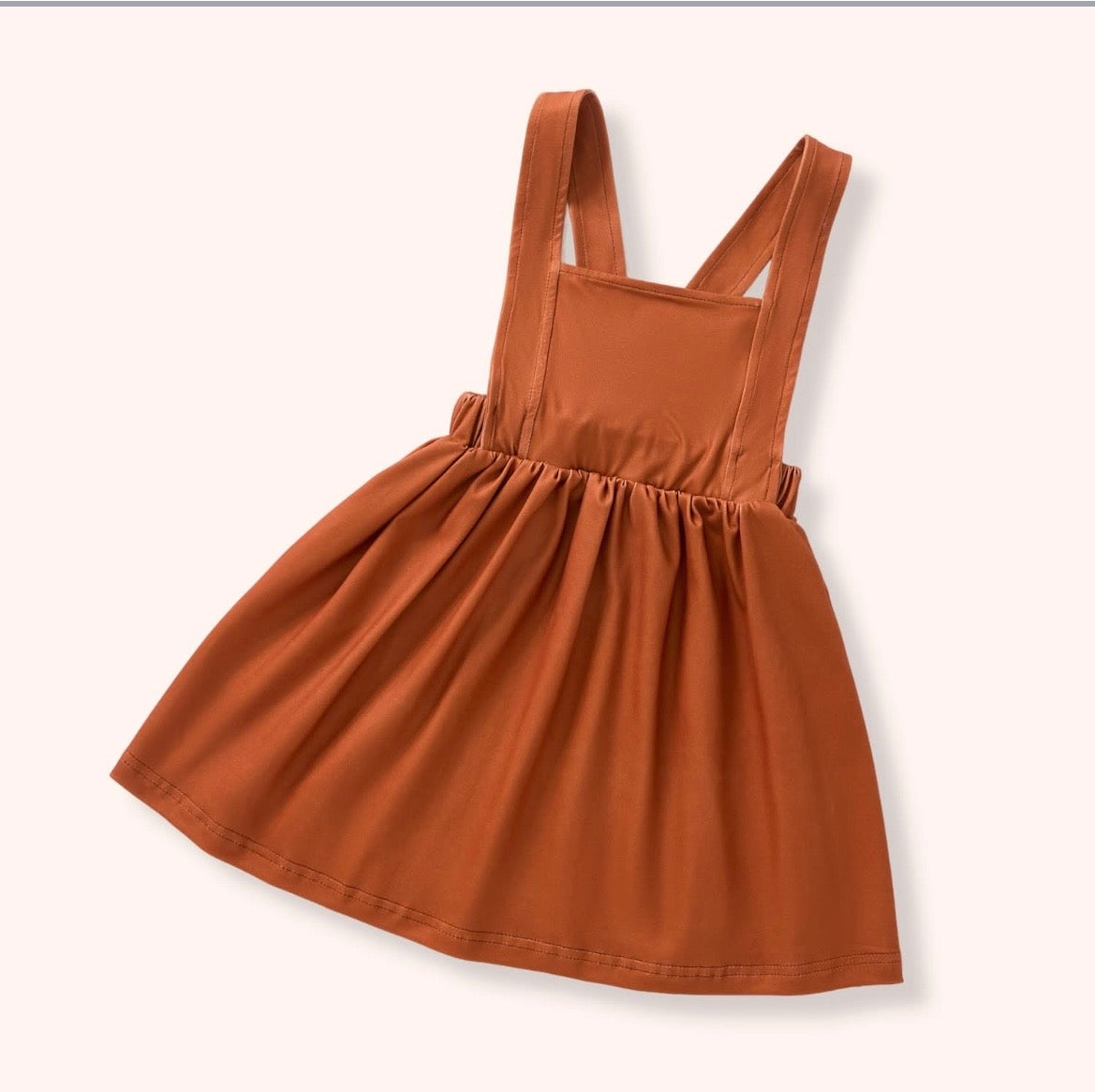 Fall Capsule Pinafore Dress - caramel brown pinafore with wide straps and gathered waist