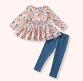 Blush Harvest 2Pc Pant Set - pumpkin print tunic with slate blue leggings