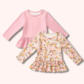 Fall Capsule Shirts - 2-pack with solid blush pink and ditsy floral peplum long-sleeve tops